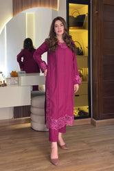 SF - 309 | Elegant Magenta Pret Winter Karandi 2 PCs
