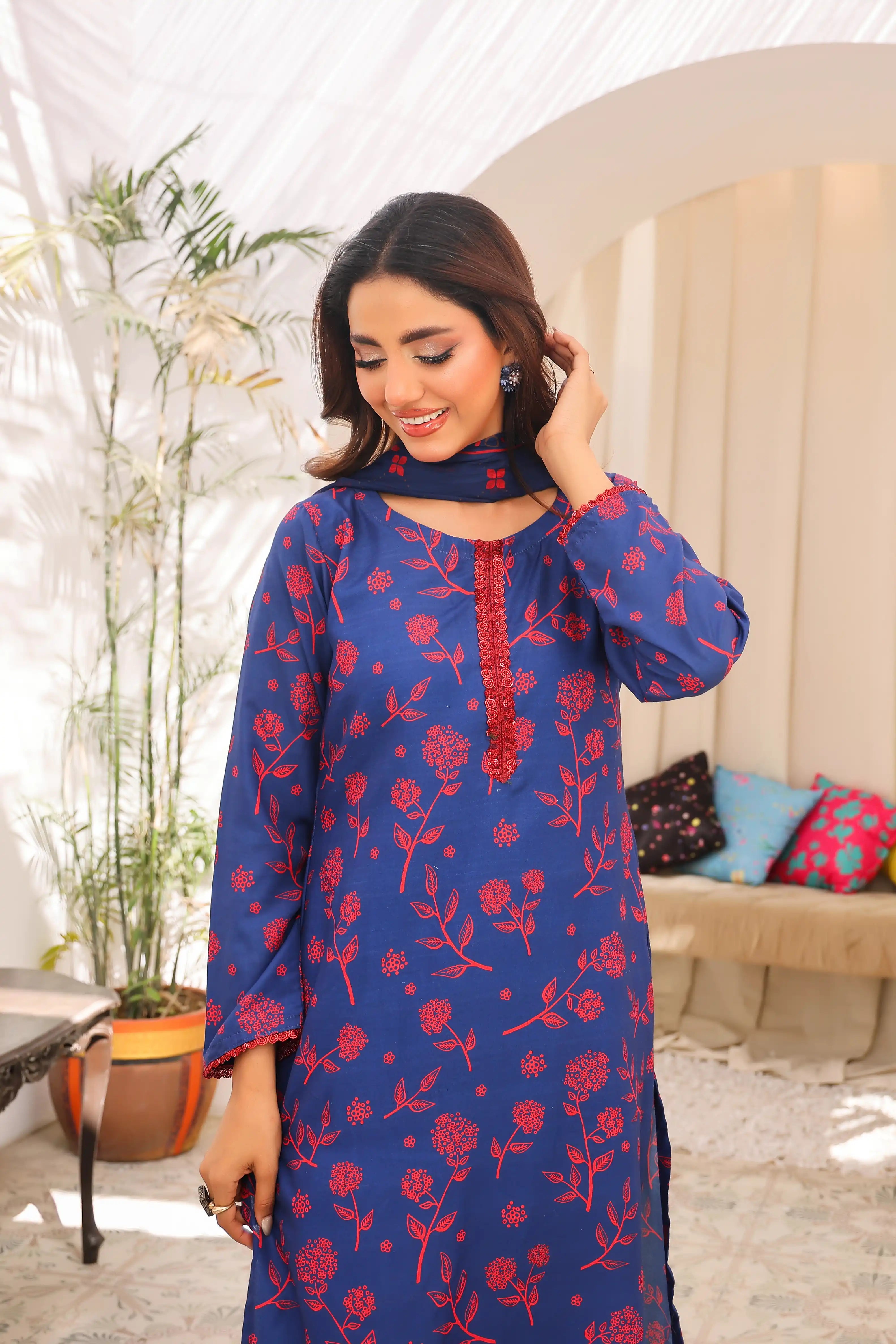 girl wearing sky blue dress by Buraqstore casual breathable fabric suit
