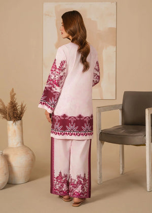 Women wearing stylish silk dress design, close-up of the off-white and plum print on the silk fabric, Buraqstore