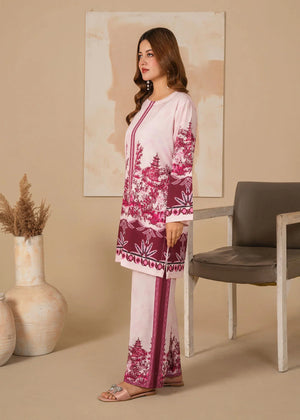 Model wearing stylish silk dress design as an elegant outfit, shop printed silk 2PC at Buraqstore