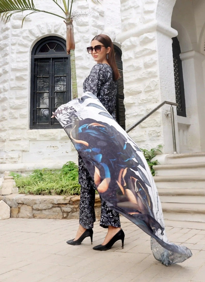 girl posing in black maxi dress pakistani buraqstore with three piece styling