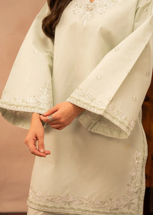 Women wearing green dress design, back view of the embroidered shirt and trouser, Buraqstore