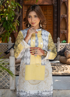 Women wearing plain white dress design, back view of the printed lawn shirt and trouser, Buraqstore