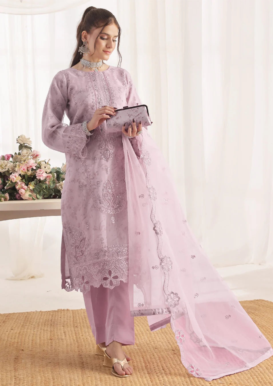 Xenia Pret Embroidered Organza 3 PCs (Moonlit Lilac)