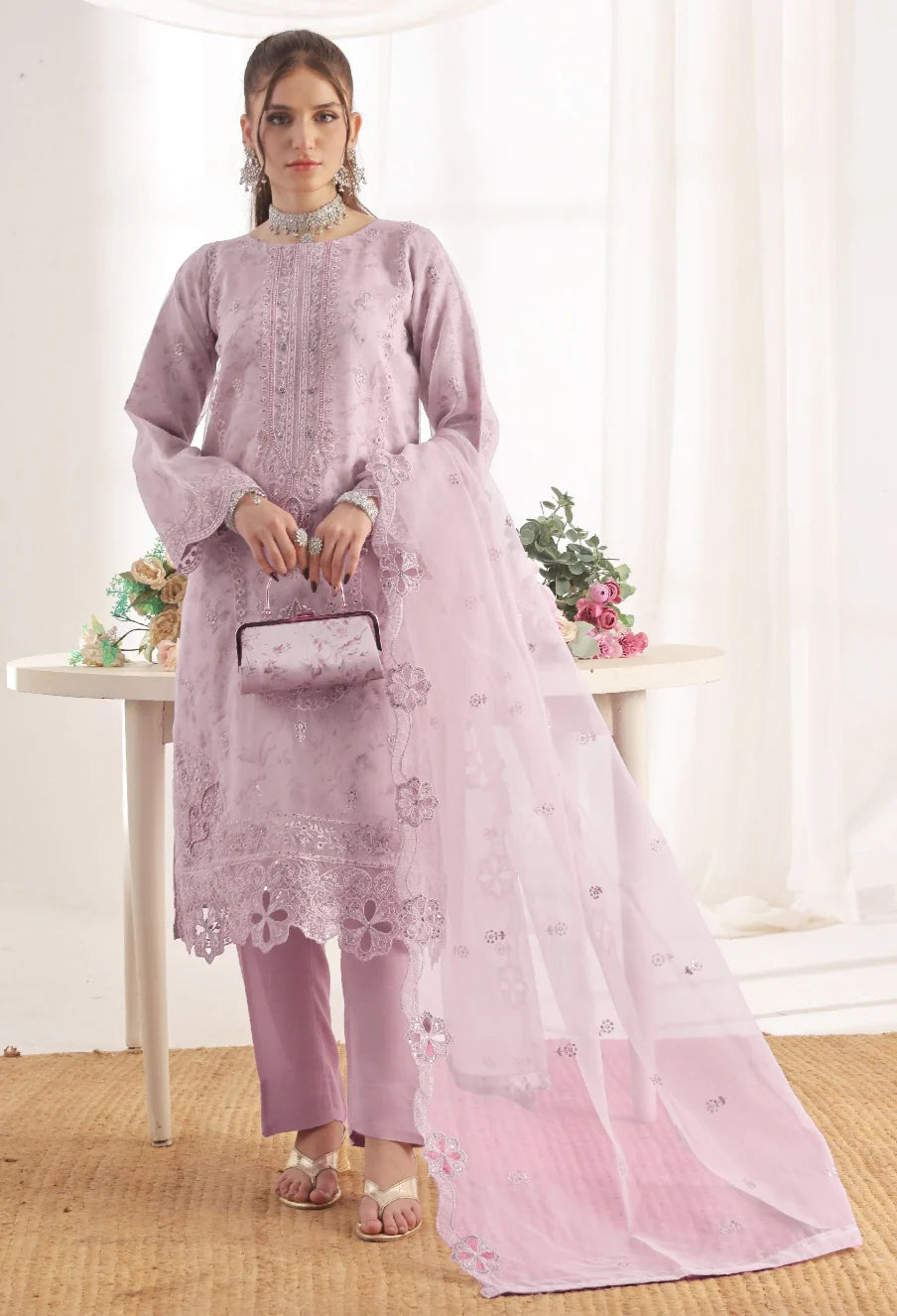 Xenia Pret Embroidered Organza 3 PCs (Moonlit Lilac)