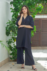 Navy Blue Georgette Pret 2Pcs