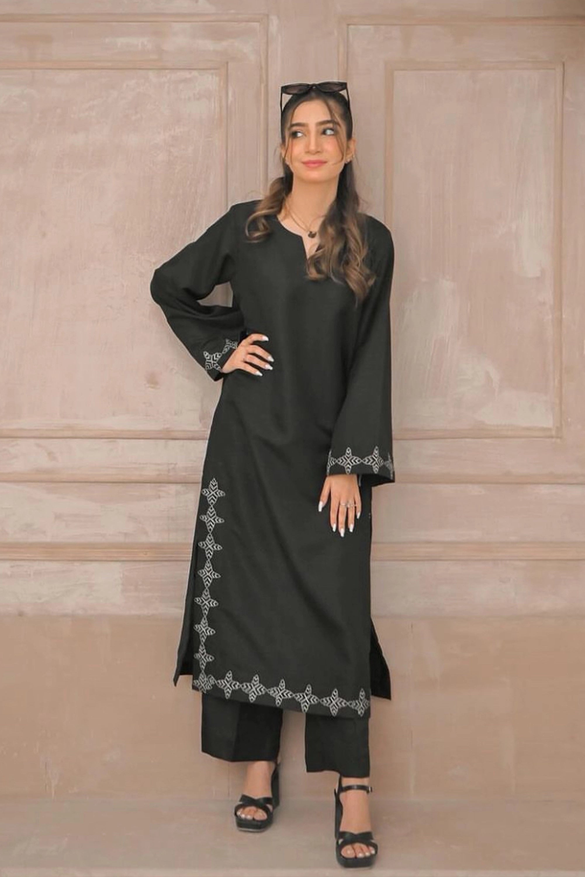 Smoky Black Embroidered Raw Silk Pret 2Pcs