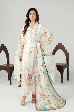 female dressed in white salwar kameez daisy design buraqstore